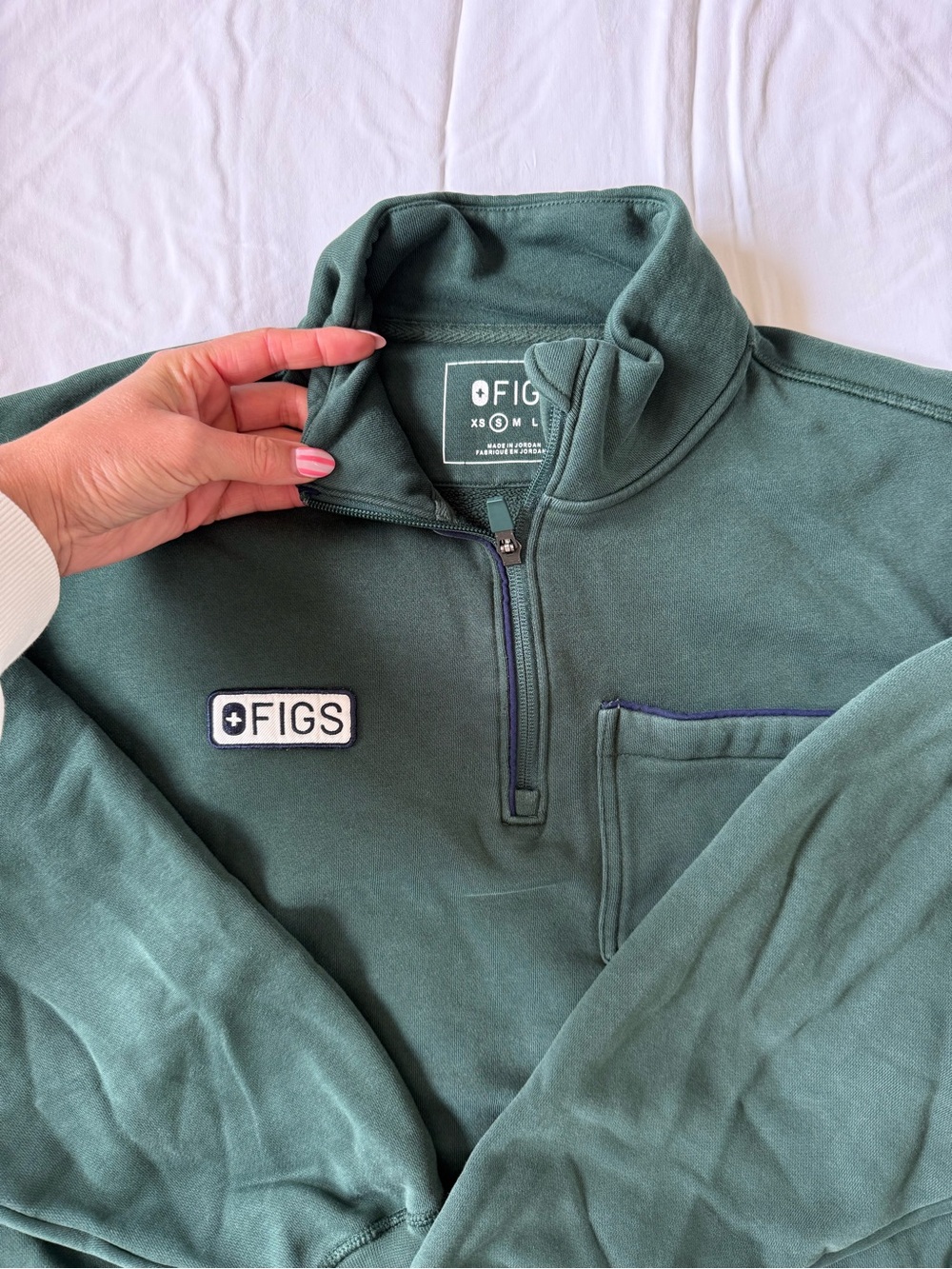 Figs Women’s limited edition Dark Green Half-Zip Pullover Sweater - Picture 2 of 4